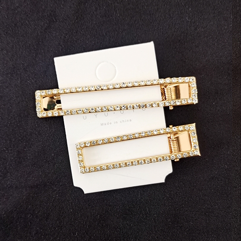 Title 6, 8cm Large Rectangular Metal Barrettes Rhinestone