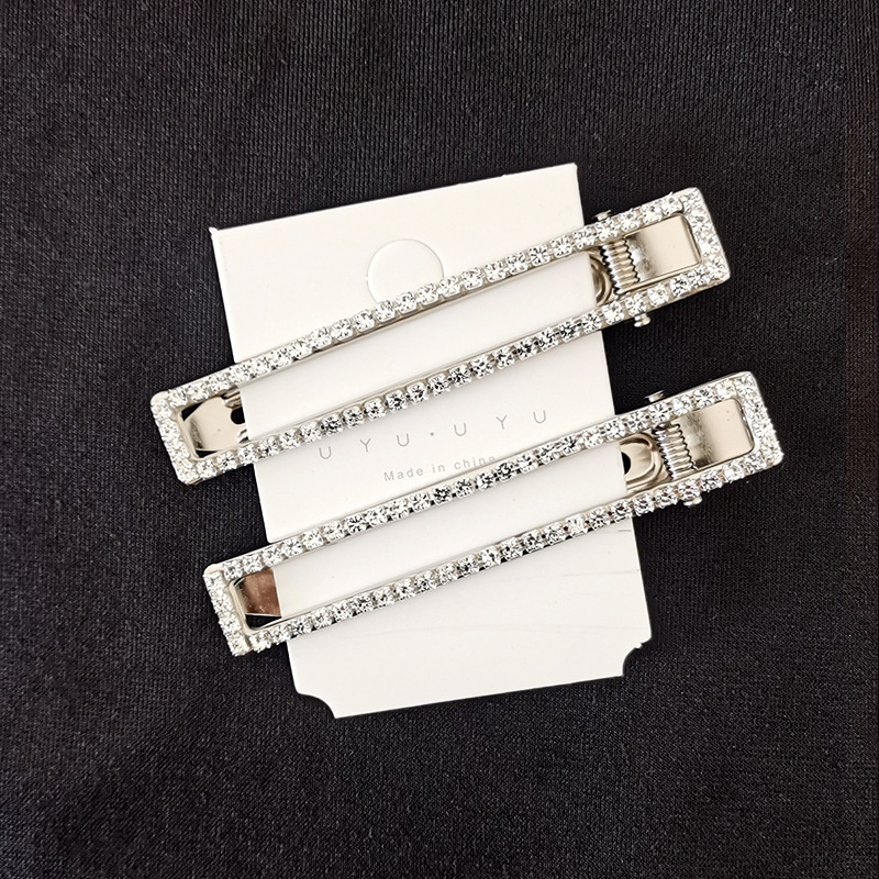 Title 8, 8cm Large Rectangular Metal Barrettes Rhinestone