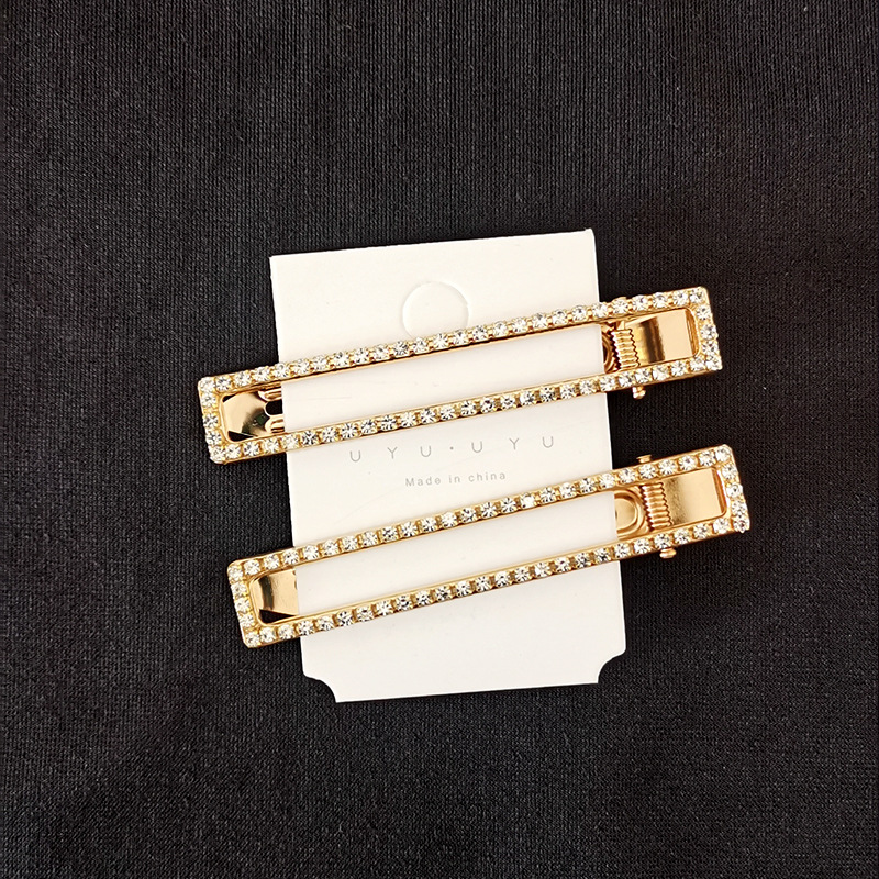 Title 10, 8cm Large Rectangular Metal Barrettes Rhinestone