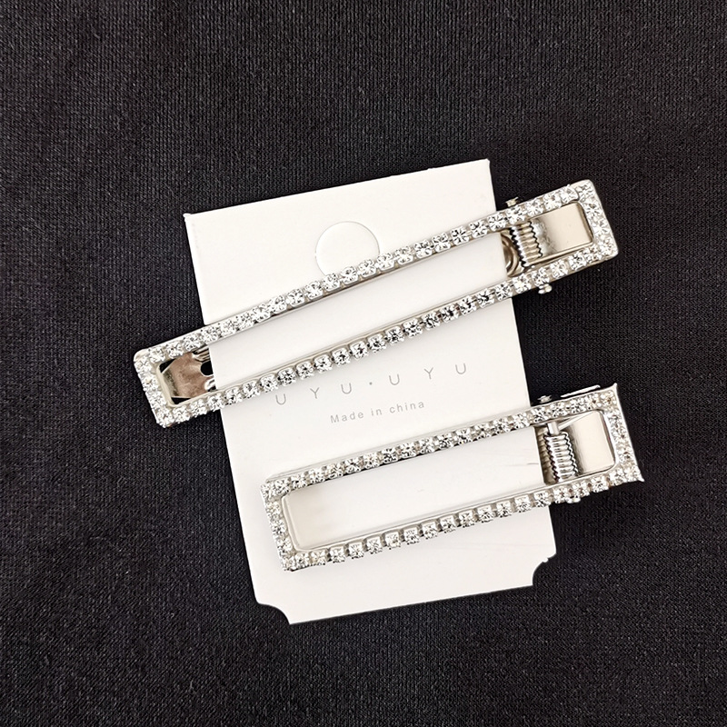 Title 11, 8cm Large Rectangular Metal Barrettes Rhinestone