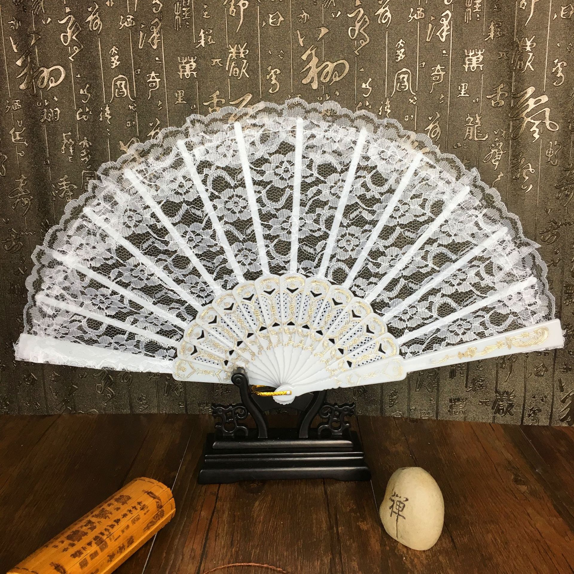 Title 1, Lace Fan Single Layer Wing Chun Dance Fan Chine...