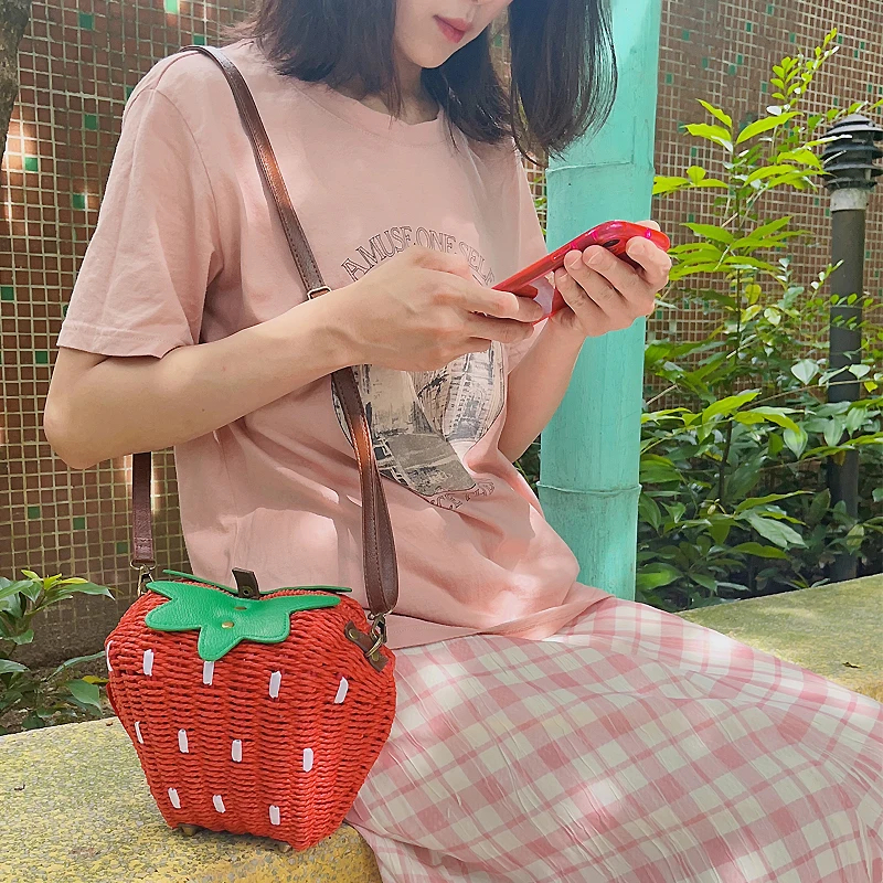 Title 5, Womens Cute Fashion Strawberry Woven Bag. A ch...