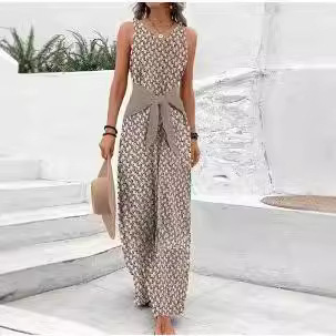 Title 2, Waist-tight Adjustable Lace Printing Jumpsuit