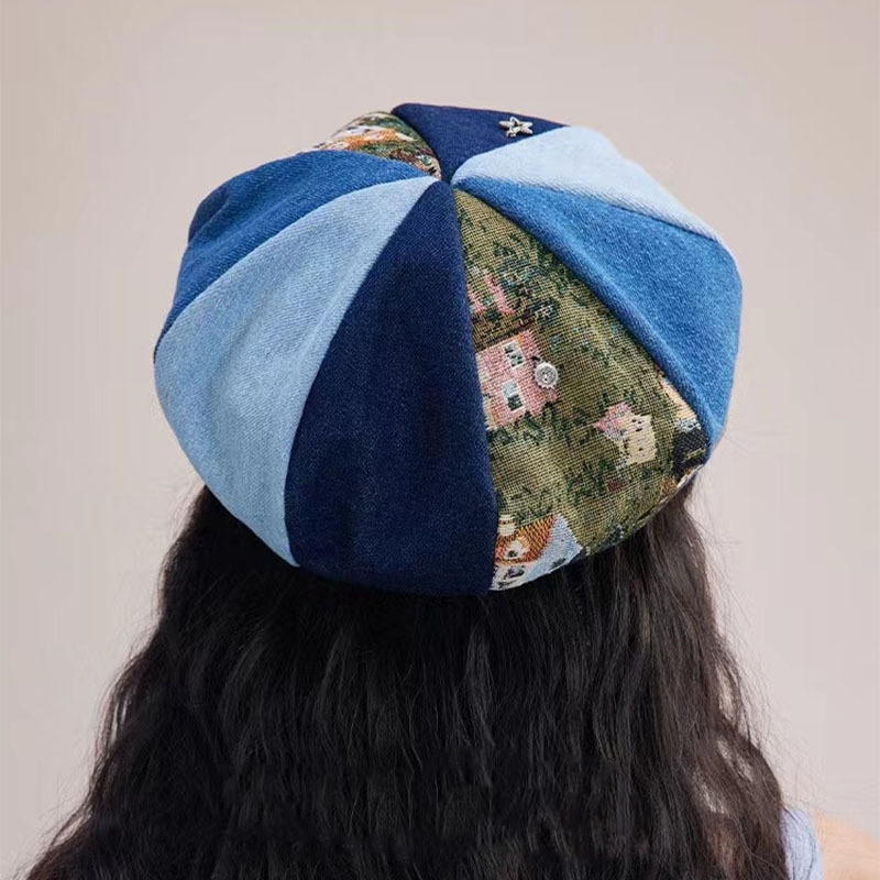 Title 6, Contrast Color Octagonal Beret for Women with B...