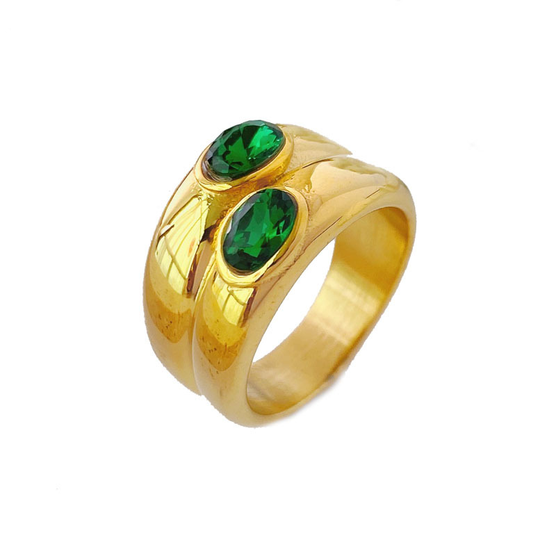 Title 3, Titanium stalen damesmode ring met groene retro...