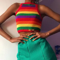 Women's Knitted Rainbow Vest Europe And America - Red - View 1