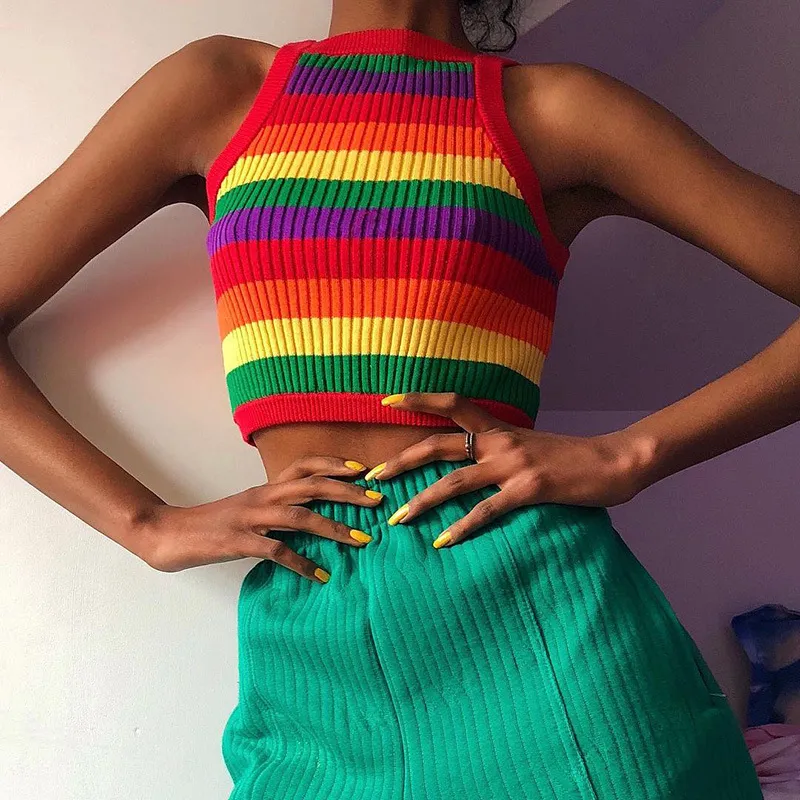 Women's Knitted Rainbow Vest Europe And America - Red