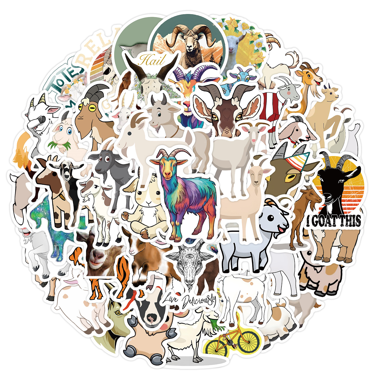 Title 5, 60 New Goat Small Animal Graffiti Stickers