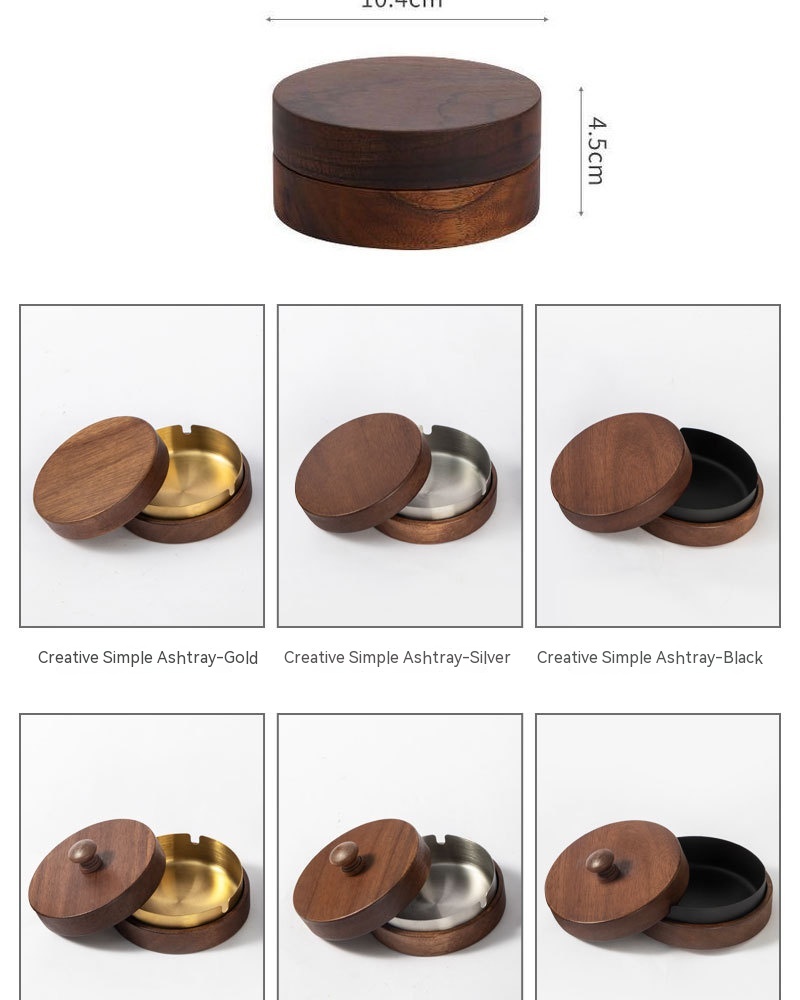 Title 1, Wooden Trendy Unique Black Walnut Ashtray With Lid