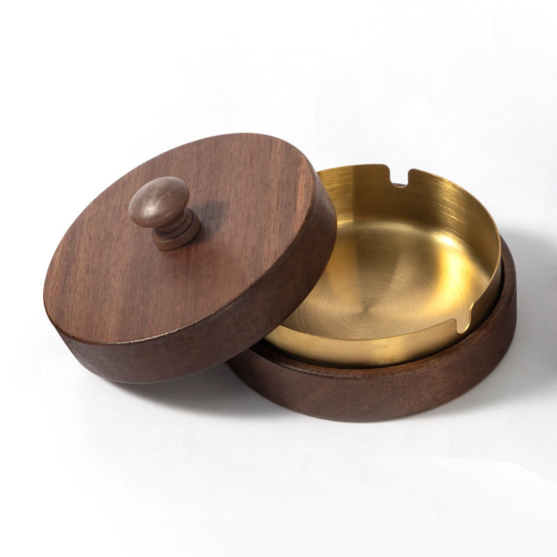 Title 3, Wooden Trendy Unique Black Walnut Ashtray With Lid