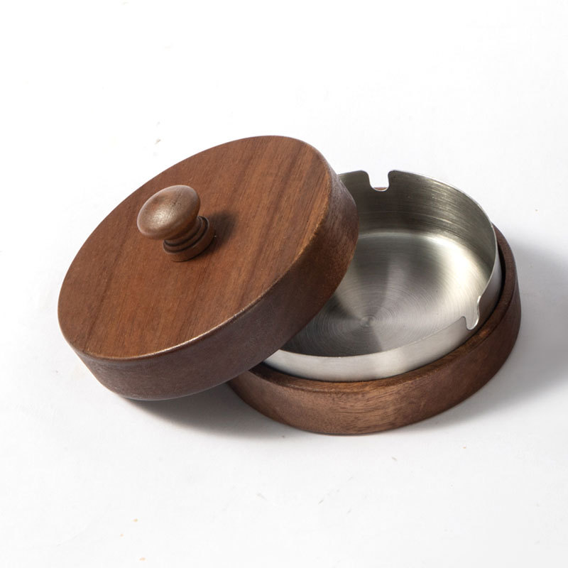 Title 4, Wooden Trendy Unique Black Walnut Ashtray With Lid