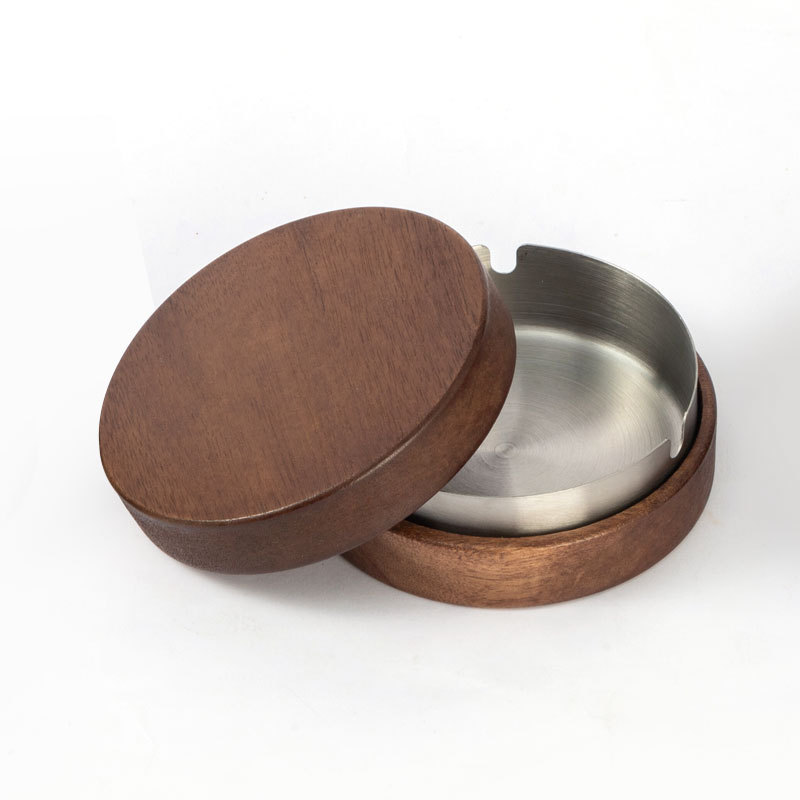 Title 5, Wooden Trendy Unique Black Walnut Ashtray With Lid