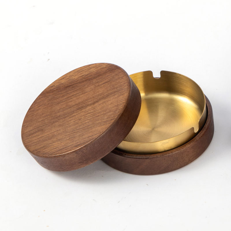 Title 8, Wooden Trendy Unique Black Walnut Ashtray With Lid