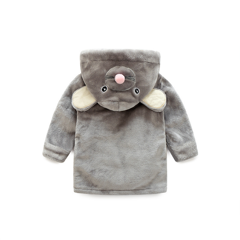 Back view of SnuggleMates Flannel Bathrobe - Cute Mouse Design for Kids - MomChecklist