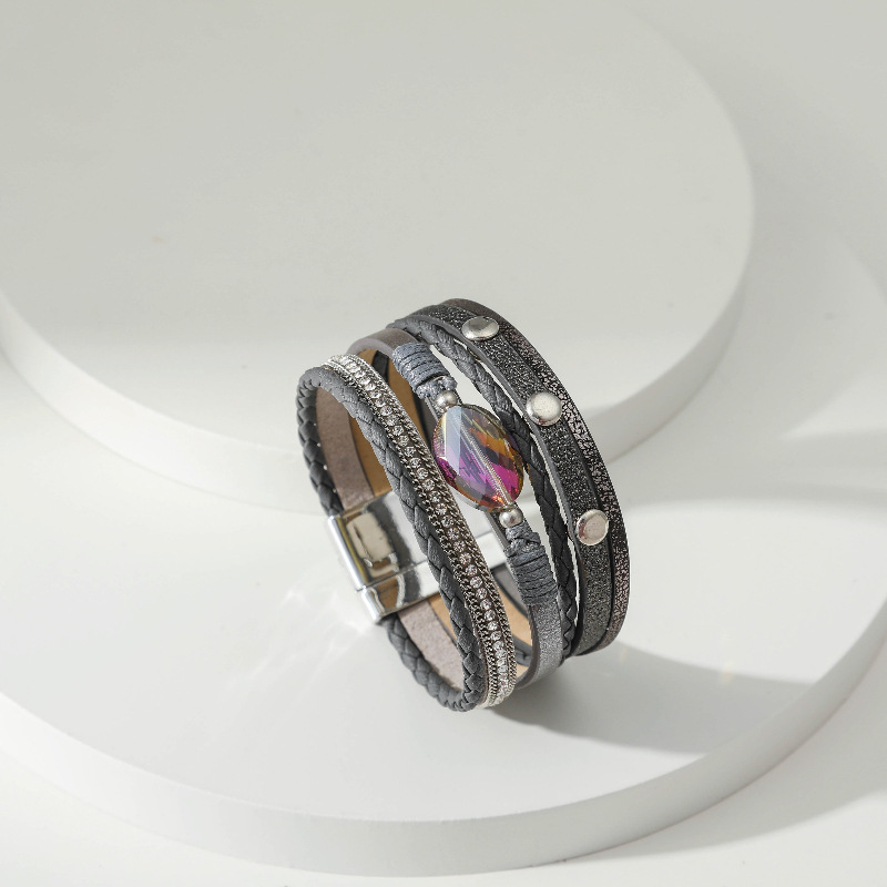 Title 4, Višeslojna kožna narukvica ručno pletena, kožni...