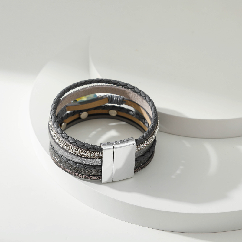 Title 5, Višeslojna kožna narukvica ručno pletena, kožni...