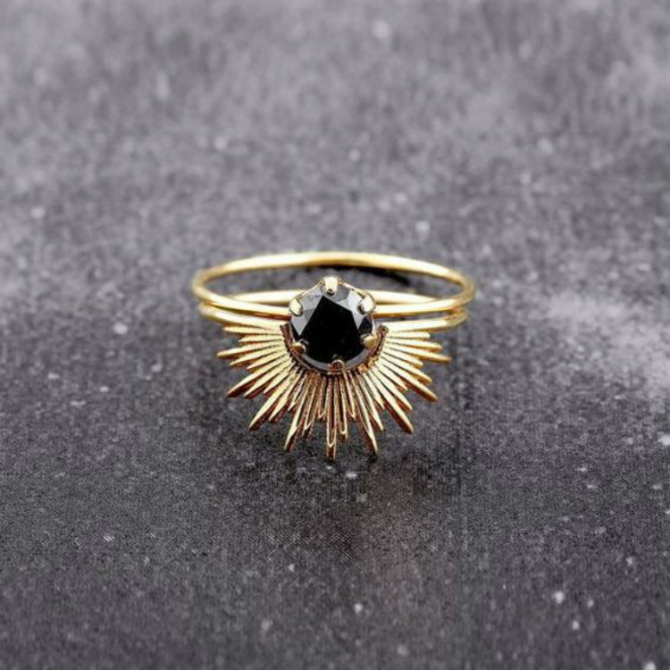 Inlaid Black Zircon Personality Ring European And American Fashion