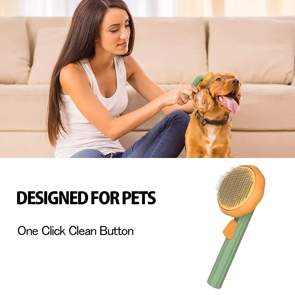 Pet Pumpkin Brush, Pet Grooming Self Cleaning Slicker Brush For Dogs Cats Puppy Rabbit, Cat Brush Grooming Gently Removes Loose Undercoat, Mats Tangled Hair Slicker Brush – image 4