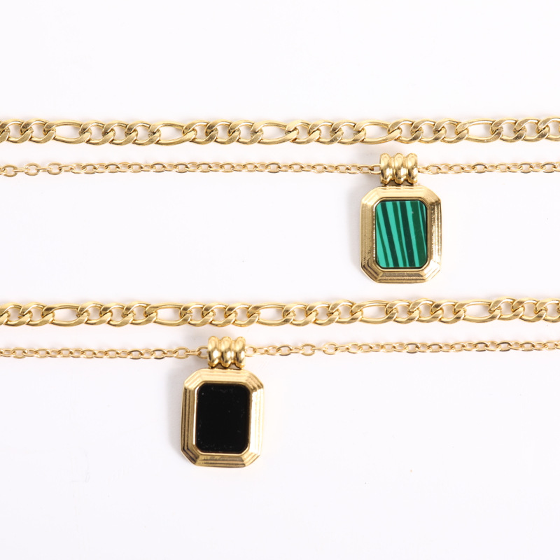 Double Turquoise Necklace Square Pendant