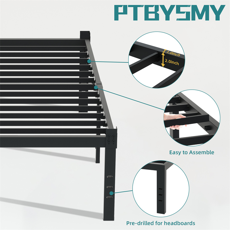 Title 2, Cadre de lit en fer classique avec rangement so...