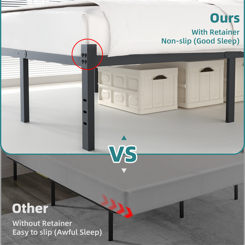 Title 6, Cadre de lit en fer classique avec rangement so...