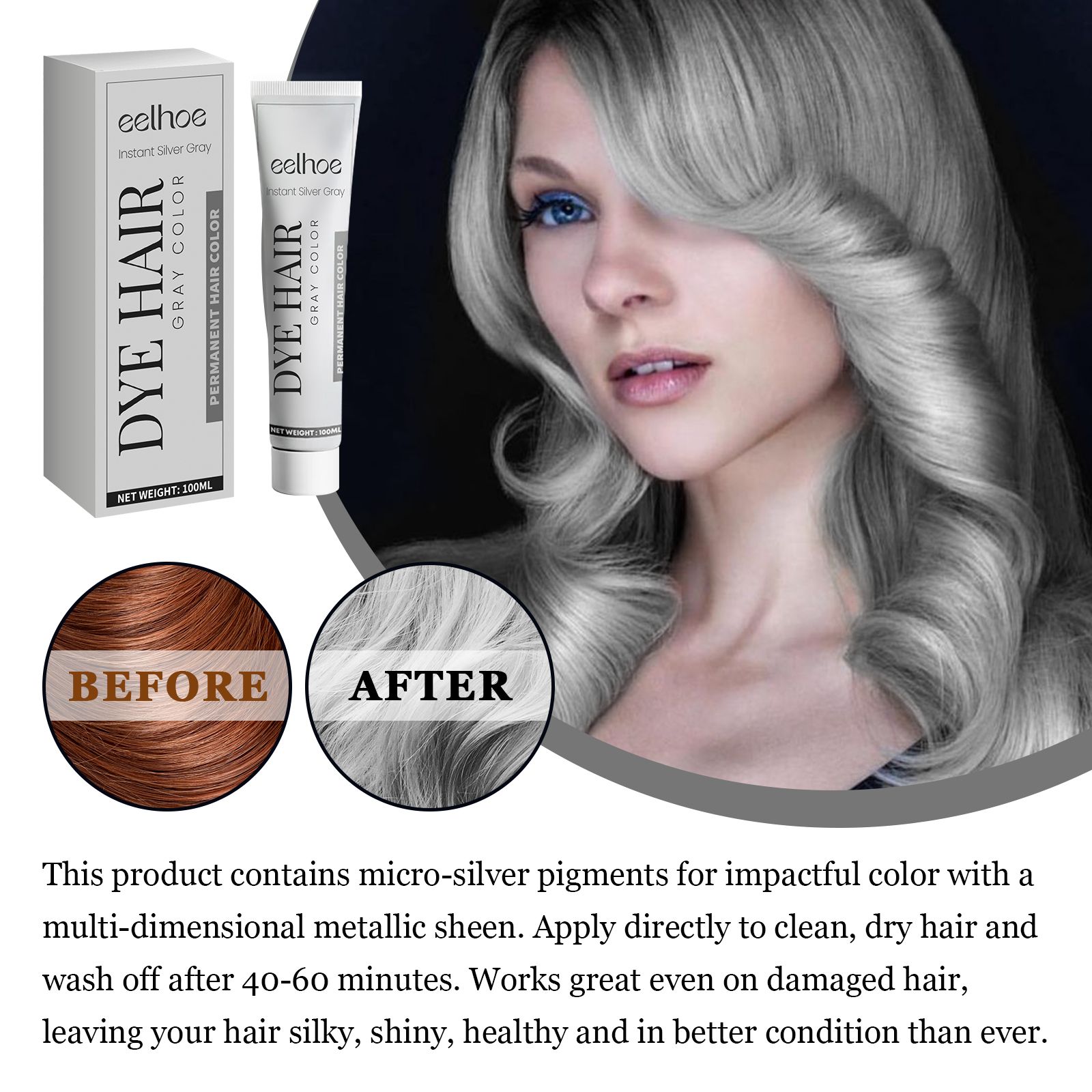 EELHOE Gray Hair Cream Natural Color Long Lasting No Damage Easy To Clean Tide Hairdresser
