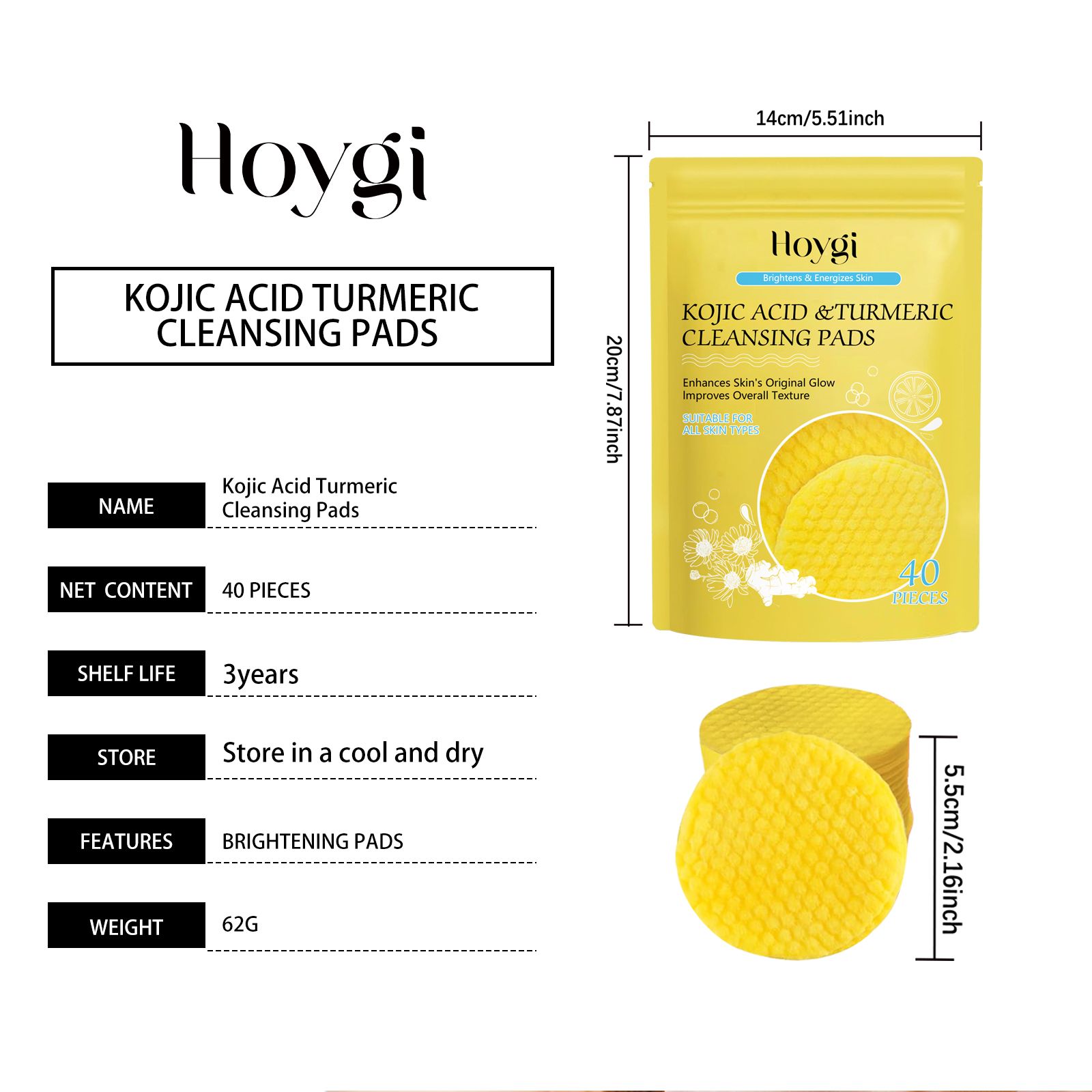 Turmeric Tricarbonate Cleansing Pad with natural turmeric extract