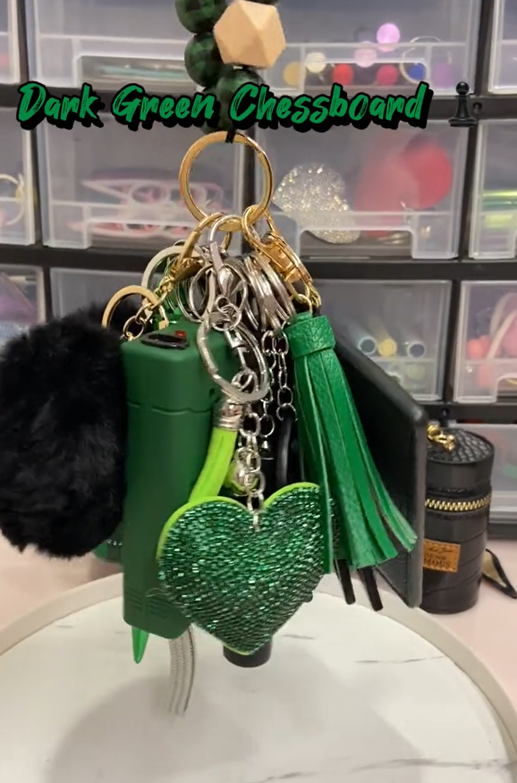 Dark Green Chessboard Keychain