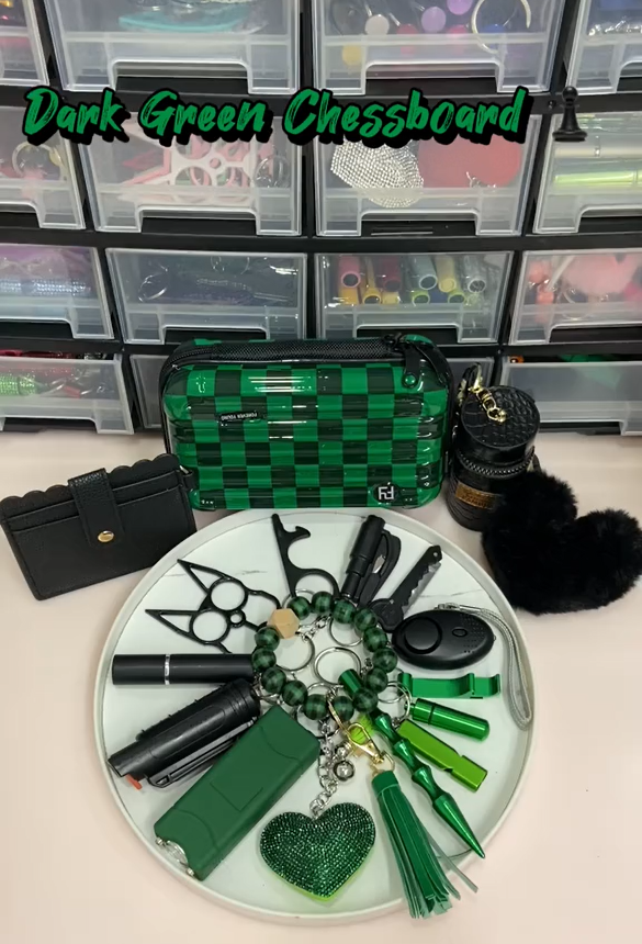 Dark Green Chessboard Keychain