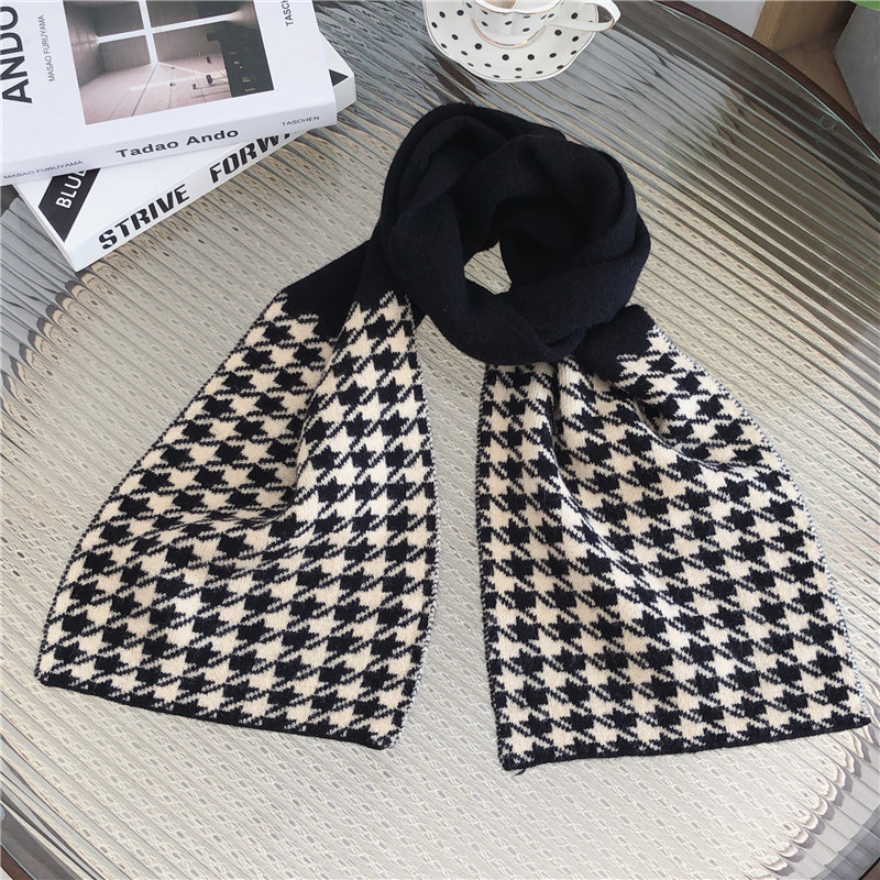 Houndstooth Dual-use Long Thick Woolen Warm Scarf
