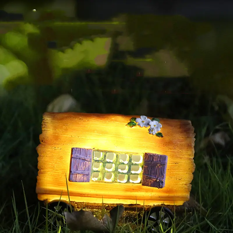 Premium Outdoors Decor Wooden House Solar Lights Garden Deco