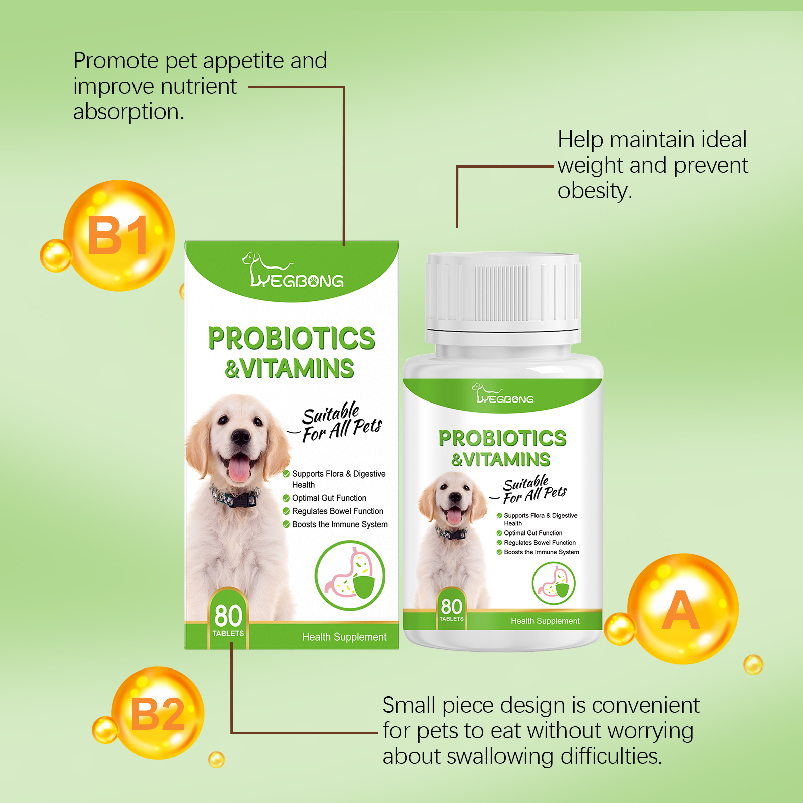 Pet Probiotics & Vitamin Tablets For Dogs & Cats, Gut Health Supplement, Support Digestion & Immune System, 80 Chewable Tablets — foto 5