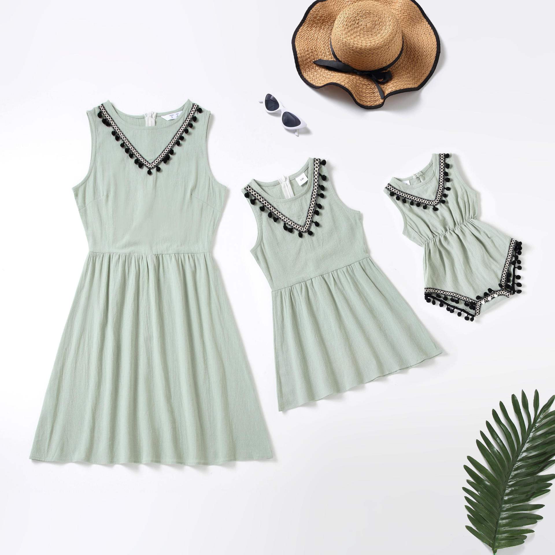 Parent-child Dress Solid LACE VEST DRESS Mother-child D
