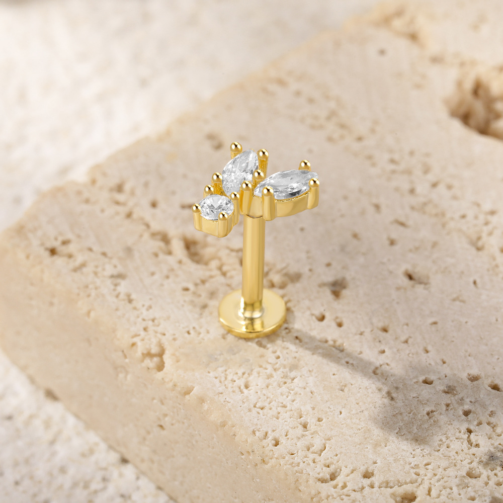 Women's Mini Diamond Flat Head Piercing S925 Sterling Silver Stud Earrings