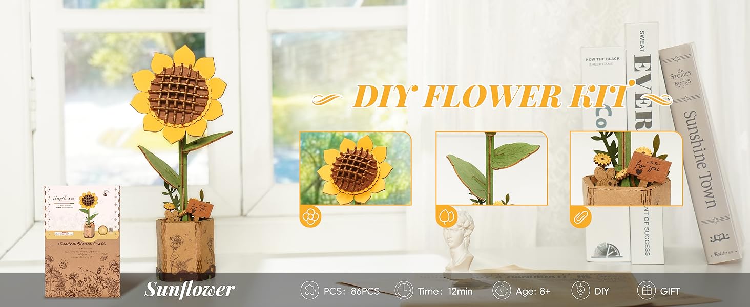 Title 1, ROBOTIME Puzzle 3D Fiori in Legno per Adulti, K...