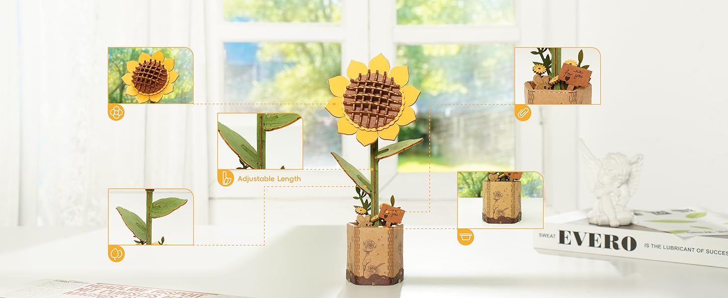 Title 2, ROBOTIME Puzzle 3D Fiori in Legno per Adulti, K...