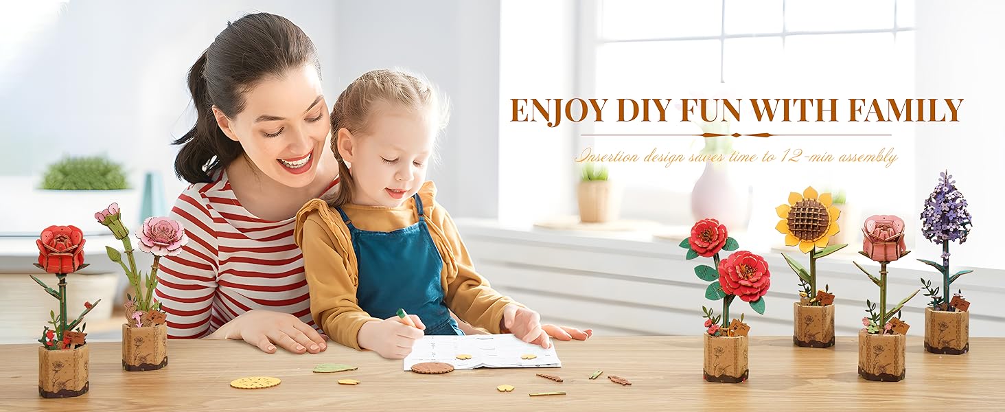 Title 6, ROBOTIME Puzzle 3D Fiori in Legno per Adulti, K...