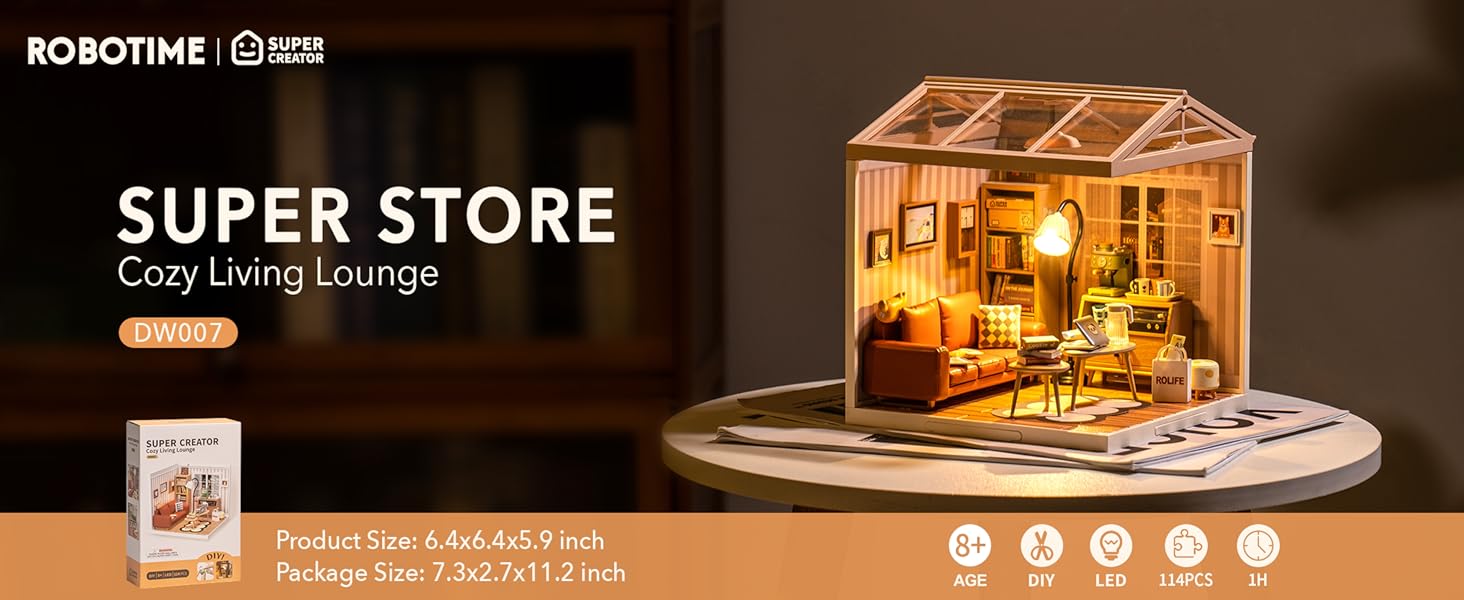 Title 1, ROBOTIME Rolife Cozy Living Lounge DIY Miniatuu...