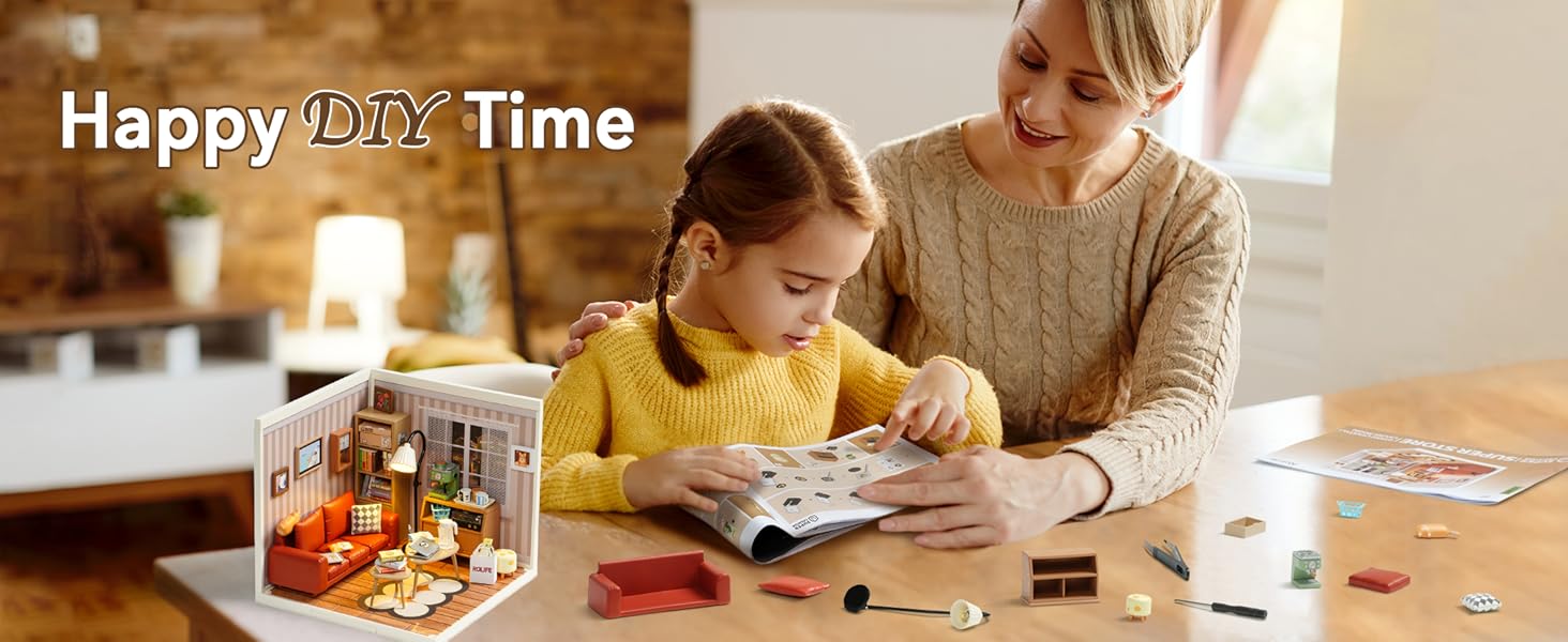 Title 2, ROBOTIME Rolife Cozy Living Lounge DIY Miniatuu...