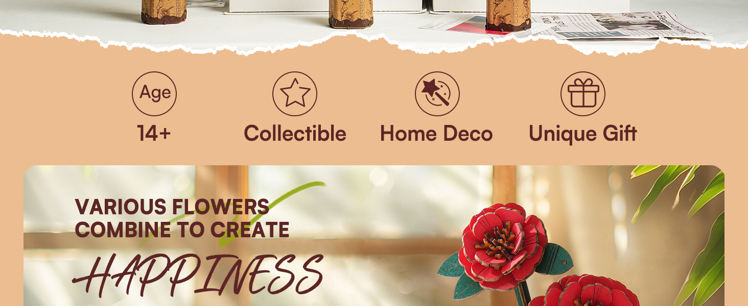 Title 1, ROBOTIME Puzzle 3D Fiori in Legno per Adulti, K...