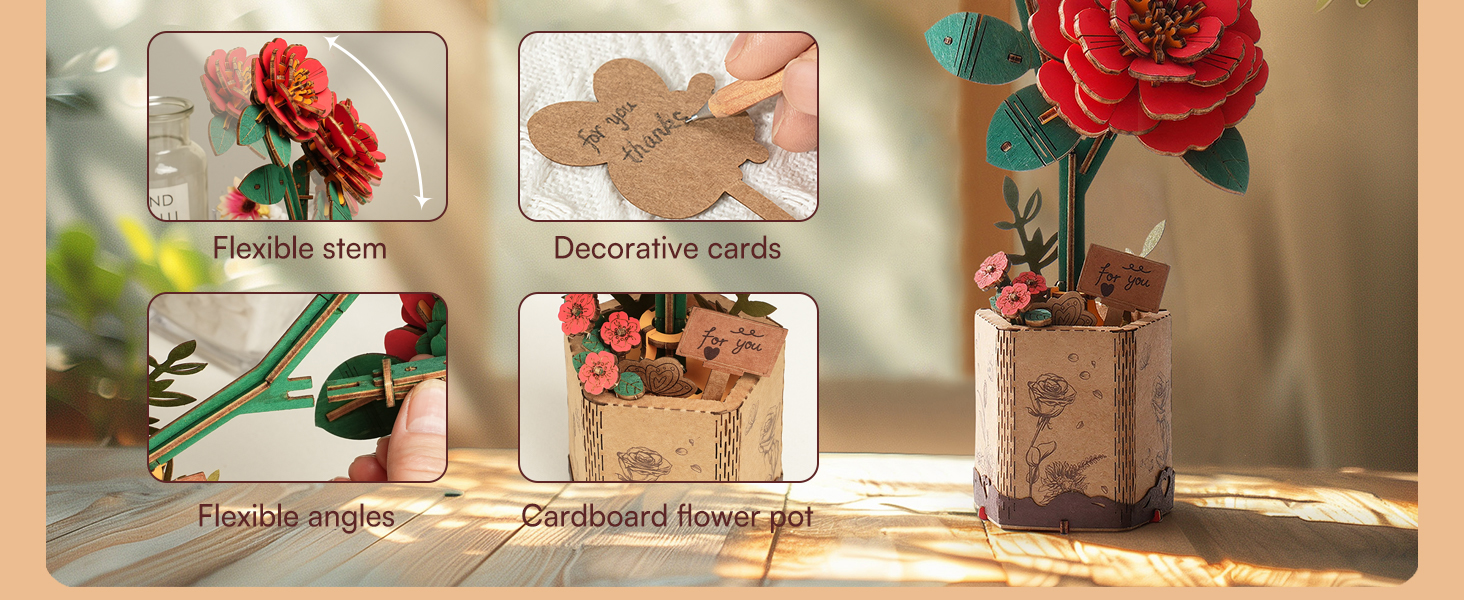 Title 2, ROBOTIME Puzzle 3D Fiori in Legno per Adulti, K...