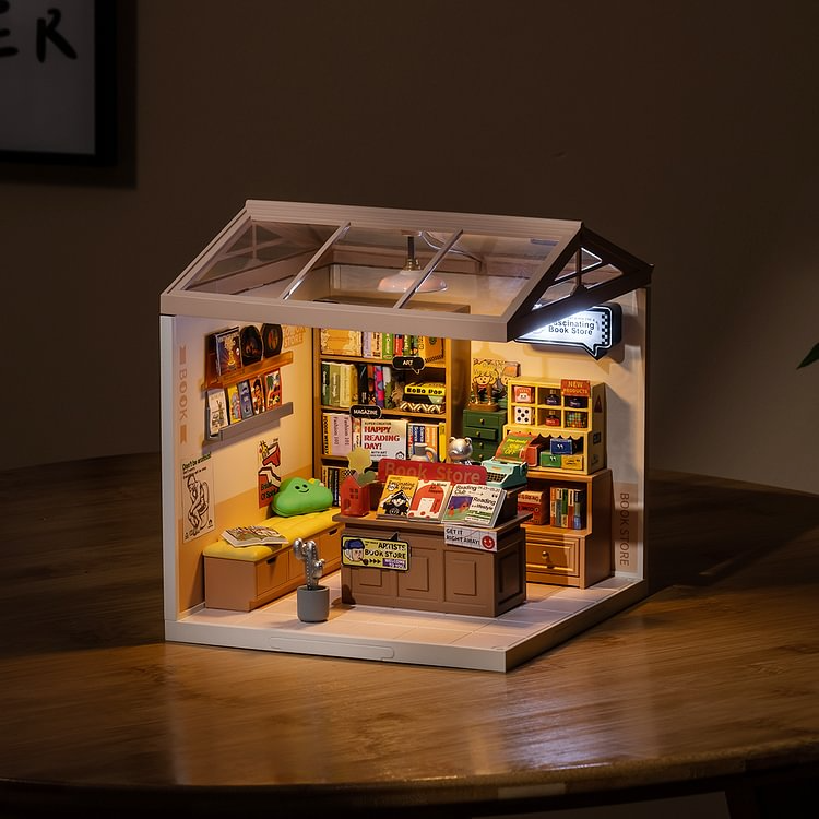 Rolife Super Creator Fascinating Book Store Plastic DIY Miniature House Kit DW004 | Robotime Online