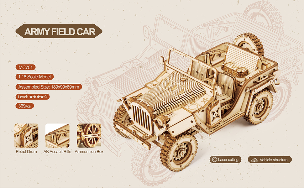 Title 6, ROBOTIME Puzzle 3D de Madeira Modelo de Carro S...