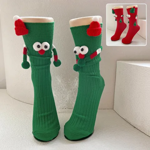 Cute Cartoon Christmas Socks Solid Cotton Middle-tube for Adults