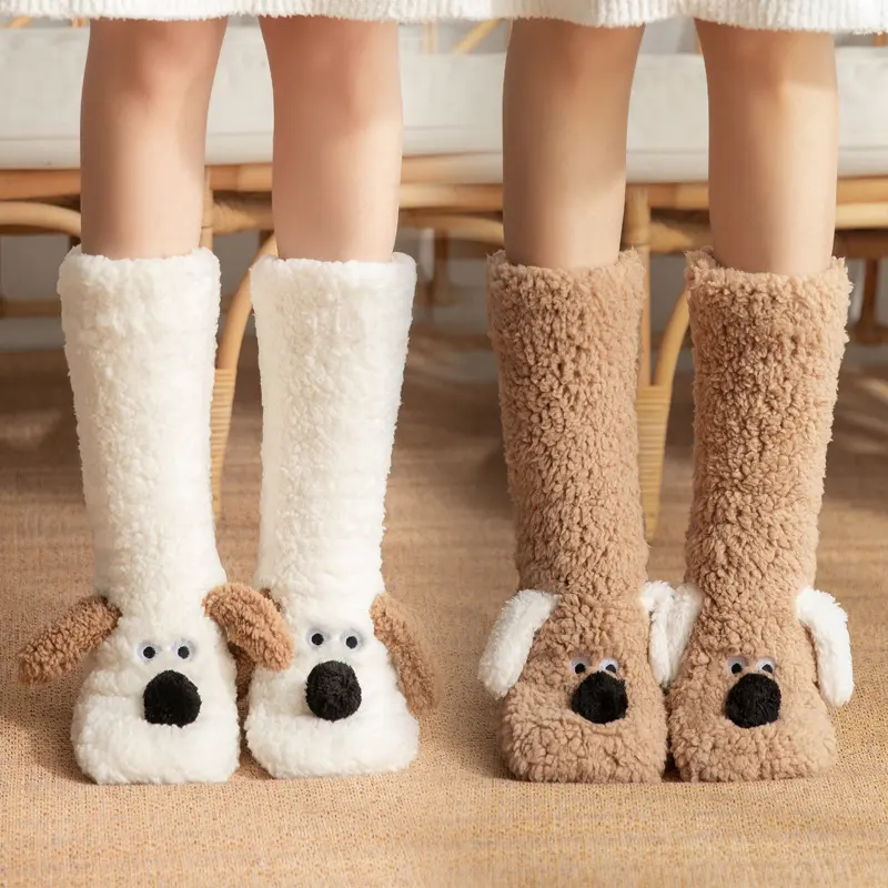 Cute Cartoon Dog Floor Socks Winter Warm Non-slip Plush
