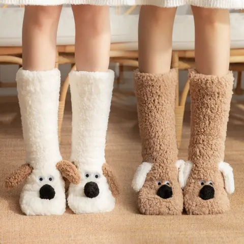 Cute Cartoon Dog Floor Socks Winter Warm Non-slip Plush
