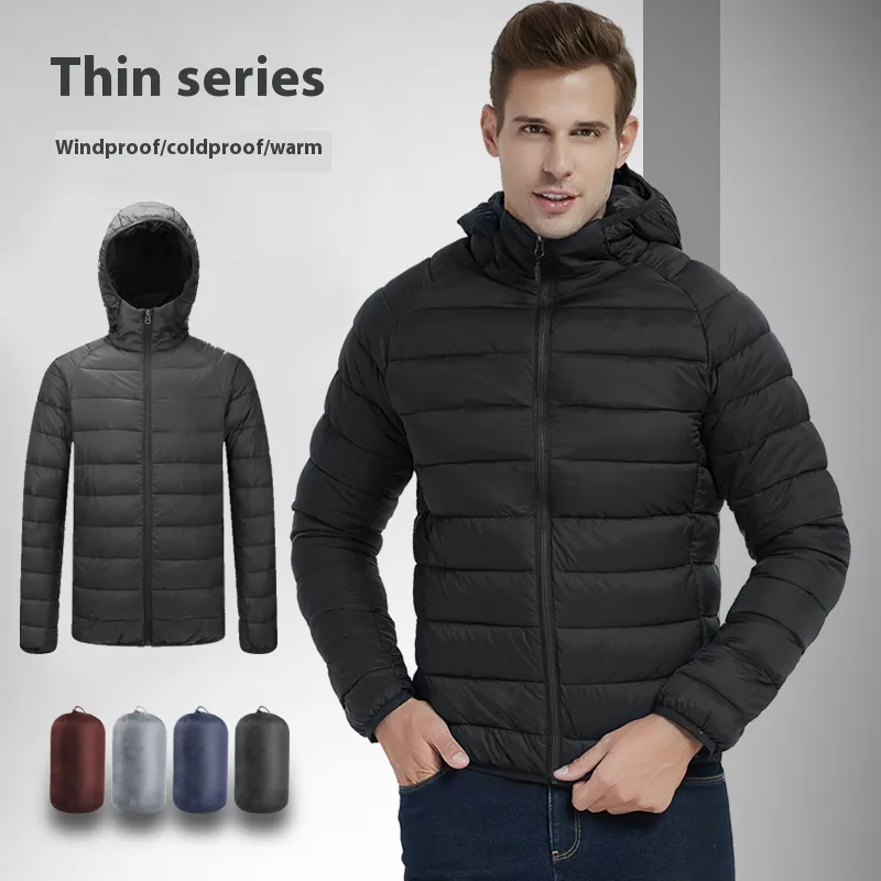 Men's Lightweight Hooded Coat Winter Warm Solid Color Zipper