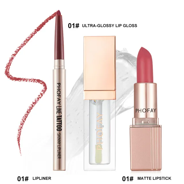 PHOFAY Ultra Glossy Lip Gloss Matte Lipstick Lipliner 01Set - Shop at LoveMi