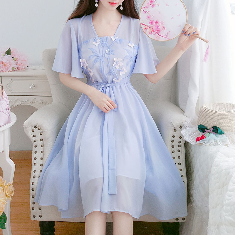 Women's Embroidered Chiffon Improved Hanfu Dress — image 1