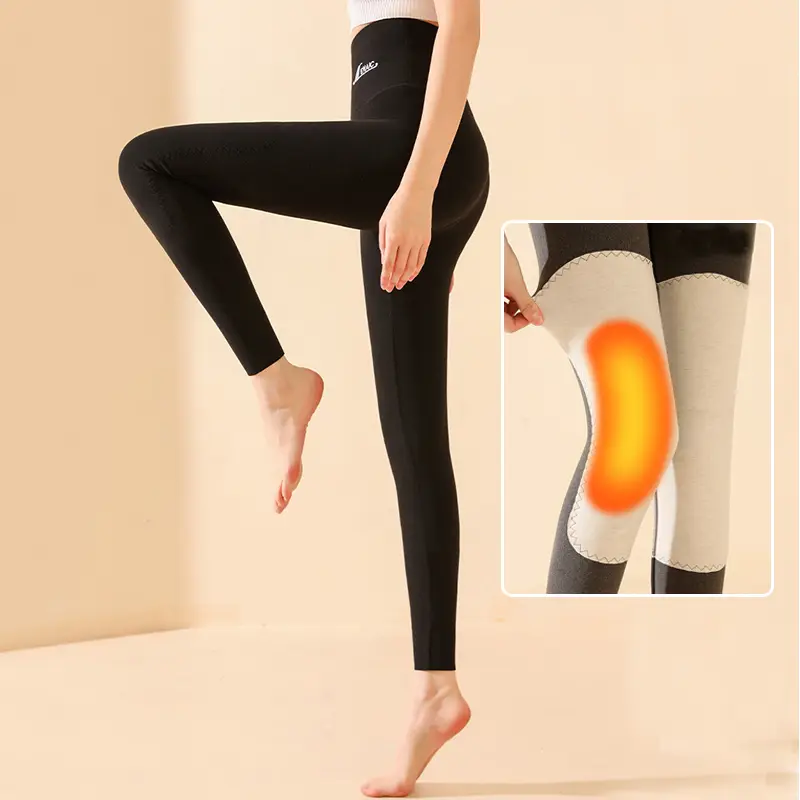 Winter High Waist Knee-pad Leggings Fashion Warm Double-sided Frosted Pants